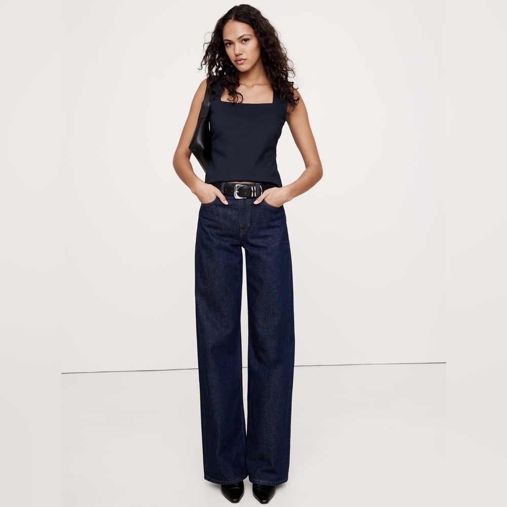 NWT Banana Republic Everywhere Ponte Square Neck Navy Top Sz S (#711520)